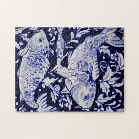 Blauw en wit koi Vis moeilijk Jigzaag Puzzle Legpuzzel (Horizontaal)