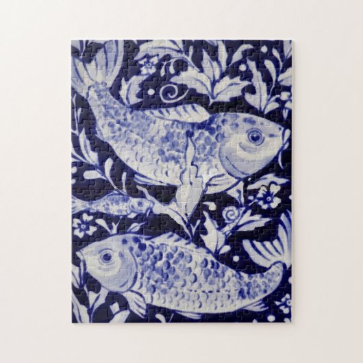 Blauw en wit koi Vis moeilijk Jigzaag Puzzle Legpuzzel (Verticaal)