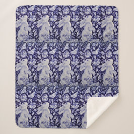Blauw en wit konijn Bunny Bird Chinoiserie Sherpa Deken