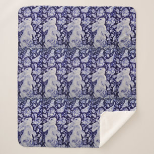 Blauw en wit konijn Bunny Bird Chinoiserie Sherpa Deken