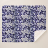 Blauw en wit konijn Bunny Bird Chinoiserie Sherpa Deken (Voorkant (horizontaal))