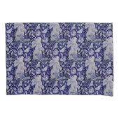 Blauw en wit konijn Bunny Flowers Bird Navy Cobalt Kussensloop (Voorkant)