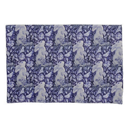 Blauw en wit konijn Bunny Flowers Bird Navy Cobalt Kussensloop