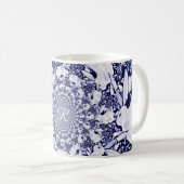 Blauw en wit konijn Bunny Hare Fractal Monogram Koffiemok (Voorkant rechts)