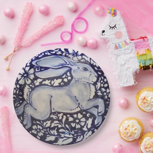 Blauw en wit konijn China Dedham Paper Bord (Feest)