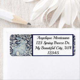 Blauw en wit konijn dierlijk chinoiserie zeemacht etiket