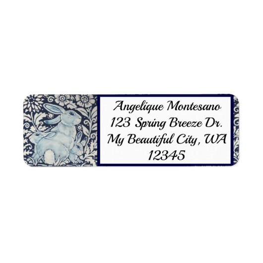 Blauw en wit konijn dierlijk chinoiserie zeemacht etiket (Voorkant)