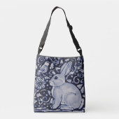 Blauw en wit konijn Floral Designer Shopping Tas (Achterkant)