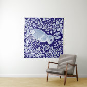 Blauw en wit konijn Floral Woodland Delft Dedham Wandkleed (In Situ (horizontaal))