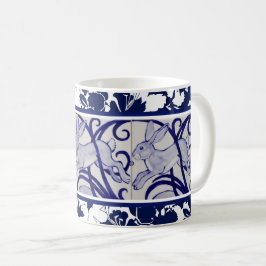 Blauw en wit konijn Hare Bunny Art Deco Tropical Koffiemok