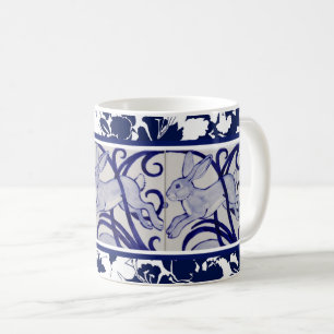 Blauw en wit konijn Hare Bunny Art Deco Tropical Koffiemok