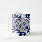 Blauw en wit konijn Hare Bunny Art Deco Tropical Koffiemok (Voorkant links)