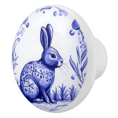 Blauw en wit konijn mediterrane volkskunst keramische knop (Rechts)