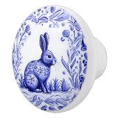 Blauw en wit konijn mediterrane volkskunst keramische knop (Rechts)