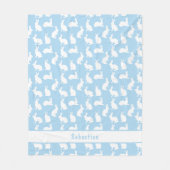 Blauw En Wit Konijn Patroon Mooie Konijnen En Naam Fleece Deken (Voorkant)