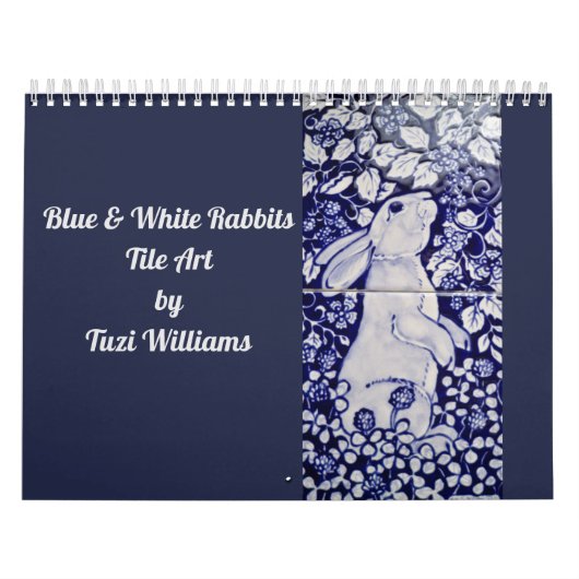 Blauw en wit konijn - Tile Art Calendar Cobalt Nav Kalender (Hoes)