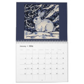 Blauw en wit konijn - Tile Art Calendar Cobalt Nav Kalender (Jan 2026)