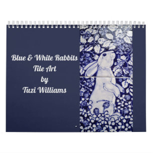 Blauw en wit konijn - Tile Art Calendar Cobalt Nav Kalender