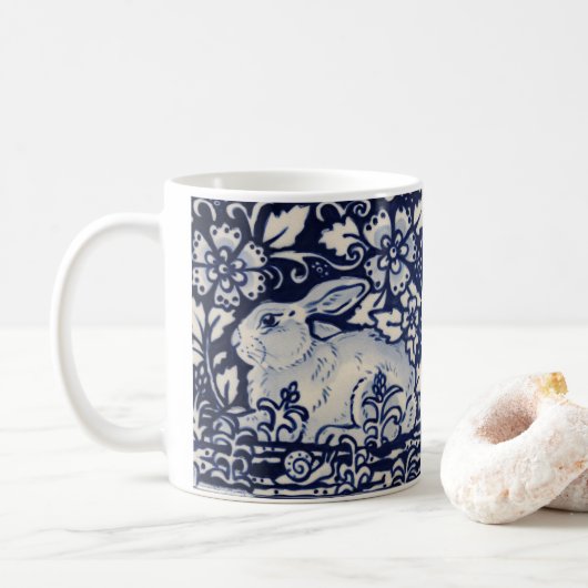 Blauw en wit konijn Tile Woodland Flowers Slak Koffiemok (Met donut)