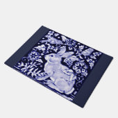 Blauw en wit Konijn Vogel Bloemen Deurmat Welkom (Schuin)