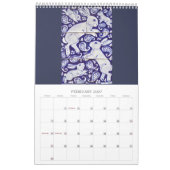 Blauw en wit konijnentegel elk jaar kalender (Feb 2027)