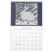 Blauw en wit konijnentegel elk jaar kalender (Jan 2026)