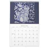 Blauw en wit konijnentegel elk jaar kalender (Mar 2026)