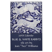 Blauw en wit konijnentegel elk jaar kalender (Hoes)