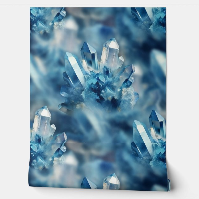Blauw en wit kristal rock behang (Afrollen)