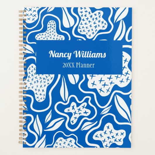 Blauw en wit kruisje gepersonaliseerd planner (Voorkant)