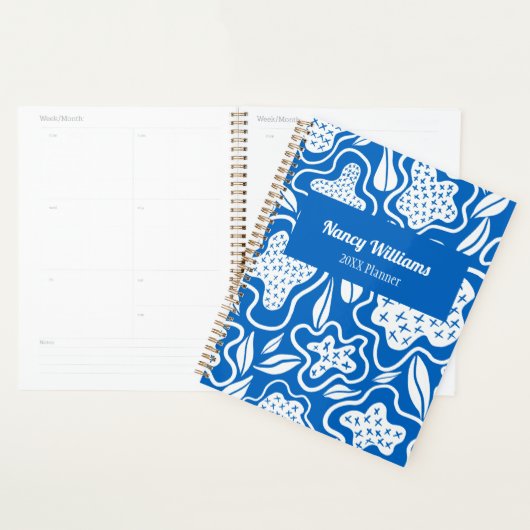 Blauw en Wit Kruissteek Gepersonaliseerd Planner (Display)
