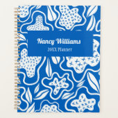 Blauw en Wit Kruissteek Gepersonaliseerd Planner (Voorkant)