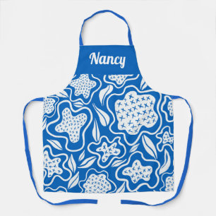 Blauw en Wit Kruissteek Gepersonaliseerd Schort