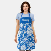 Blauw en Wit Kruissteek Persoonlijk Schort (Gedragen)
