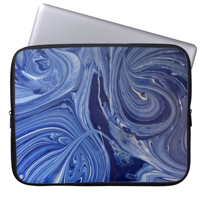 Blauw en wit kunstwerk laptop sleeve (Voorkant)