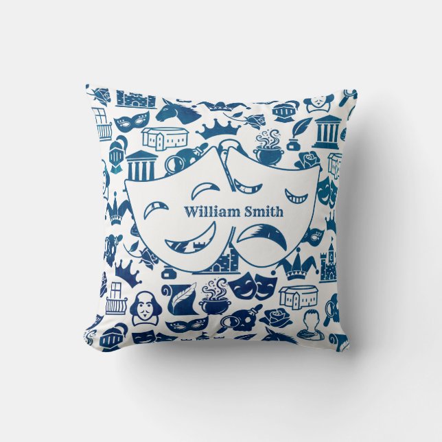 Blauw en wit kussen voor Shakespeare-liefhebber (Voorkant)