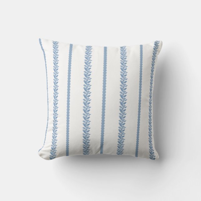Blauw en Wit Kust Botanische Strepen Kussen (Voorkant)
