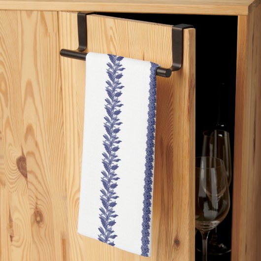 Blauw en Wit Kust Botanische Strepen Theedoek (Derde Gevouwen)