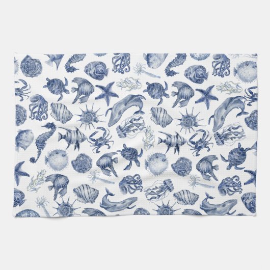 Blauw en Wit Kust Keuken Handdoek (Horizontaal)