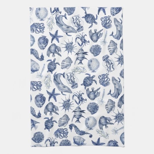 Blauw en Wit Kust Keuken Handdoek (Verticaal)