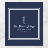 Blauw en Wit Kust Zeepaardje Custom Wijn Etiket (Enkel label)