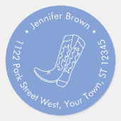 Blauw en Wit Kustcowgirl retouradres Ronde Sticker (Voorkant)
