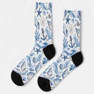 Blauw en wit kustnauatisch patroon sokken