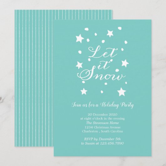 Blauw en Wit Laat het Sneeuw Vakantie Party Kaart (Voorkant / Achterkant)