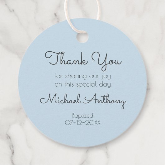 Blauw en Wit Laurel Religieus met Kruis Bedankjes Labels (Achterkant)