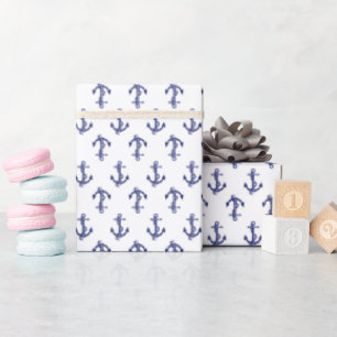 Blauw en wit legerpatroon van anker cadeaupapier