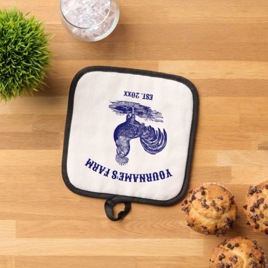 Blauw en wit Leghorn Haan Pannenlap (Top down)