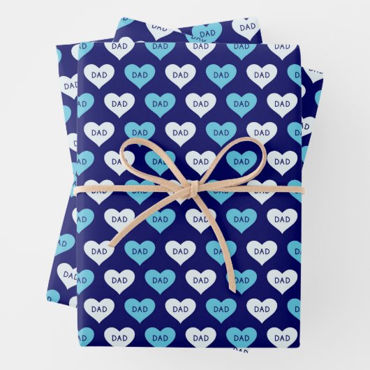 Blauw en Wit Liefde Hart Papa Patroon Inpakpapier Vel (In situ)