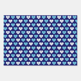 Blauw en Wit Liefde Hart Papa Patroon Inpakpapier Vel