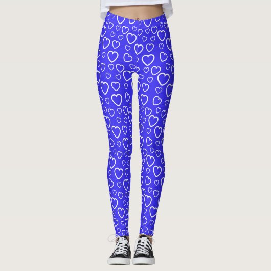 Blauw en wit liefdespatroon leggings (Voorkant)